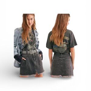 Free People Denim Sanded Black Sidecar DistressedSkirt - Size 26